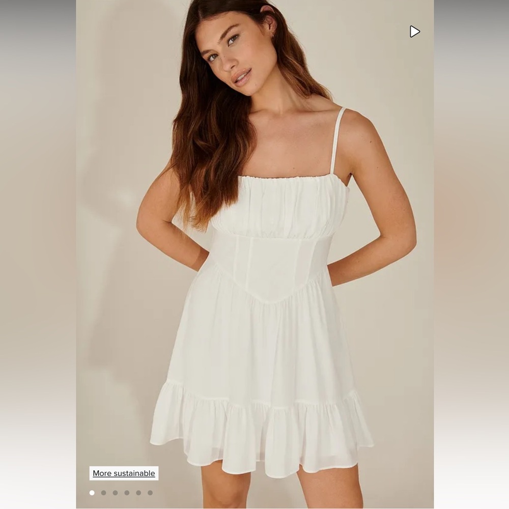PAMELA x NA-KD Reborn Recycled Frill Detail Mini Dress $50 NWT EU32 XS Ivory